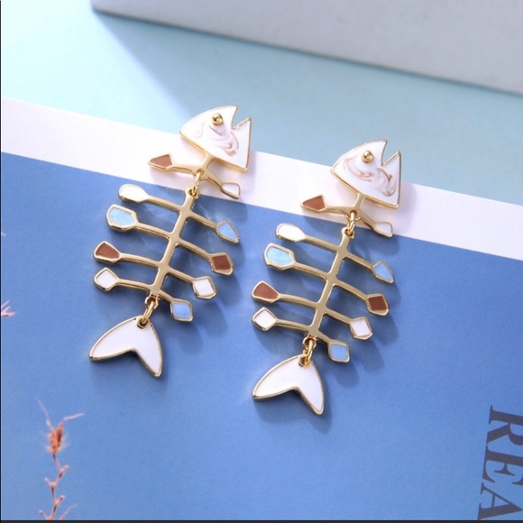 Fish Bone Long Statement Earrings - Picture 3 of 5